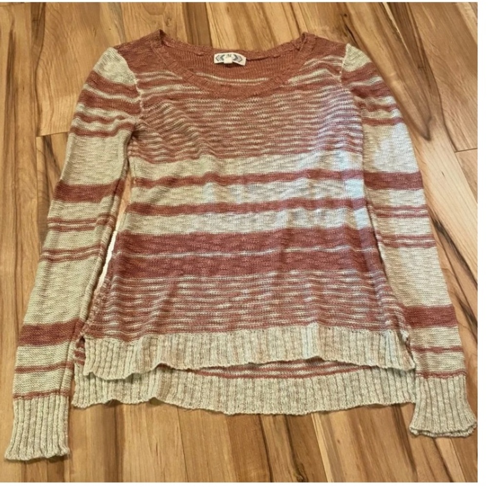 Pink Rose Striped Lightweight Knit Sweater in Mauve and Cream—S